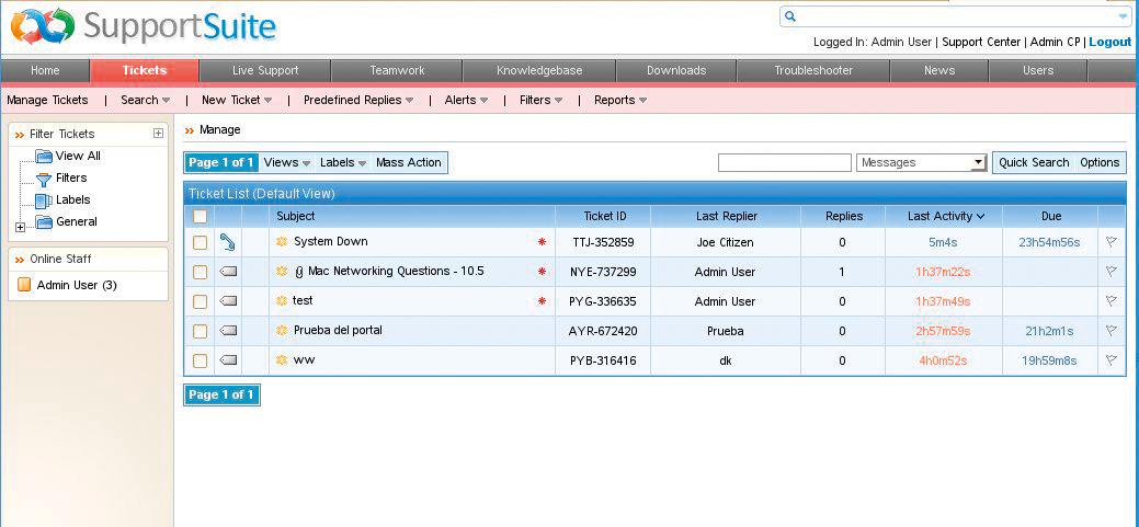 The Kayako ticket management page. The Kayako ticket management page.