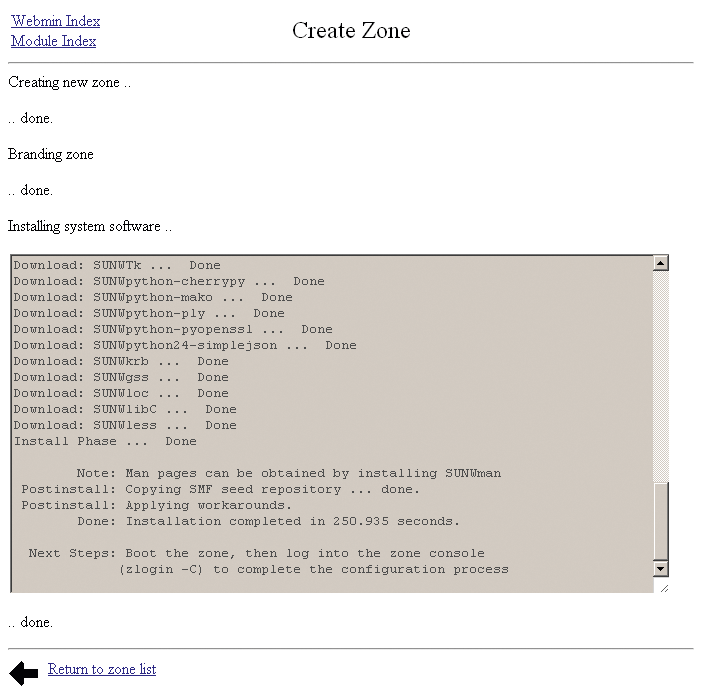 The newly created zone information page. The newly created zone information page.