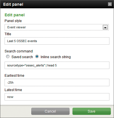 Making dashboard panel changes from the Edit panel dialog. Making dashboard panel changes from the Edit panel dialog.