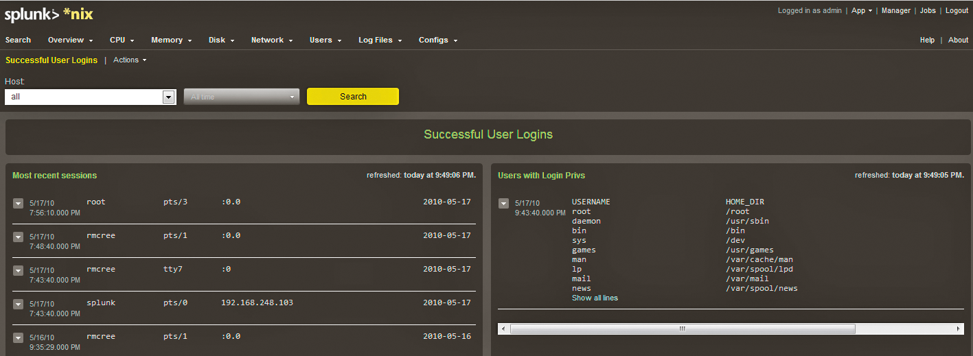 Successful user access audit via Splunk for *nix. Successful user access audit via Splunk for *nix.