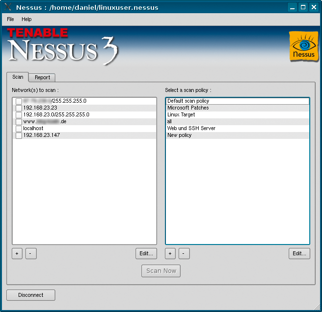 Adding the hosts to the scan and defining the network parameters in the right-hand panel. Adding the hosts to the scan and defining the network parameters in the right-hand panel.