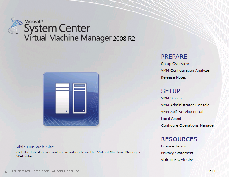 The Virtual Machine Manager startup screen shows a selection of the components to install. The Virtual Machine Manager startup screen shows a selection of the components to install.