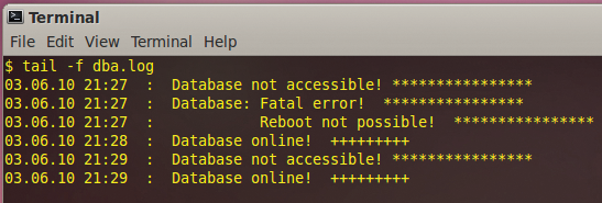 After starting, the script outputs the log at the console: availability, error, restart, database running. After starting, the script outputs the log at the console: availability, error, restart, database running.