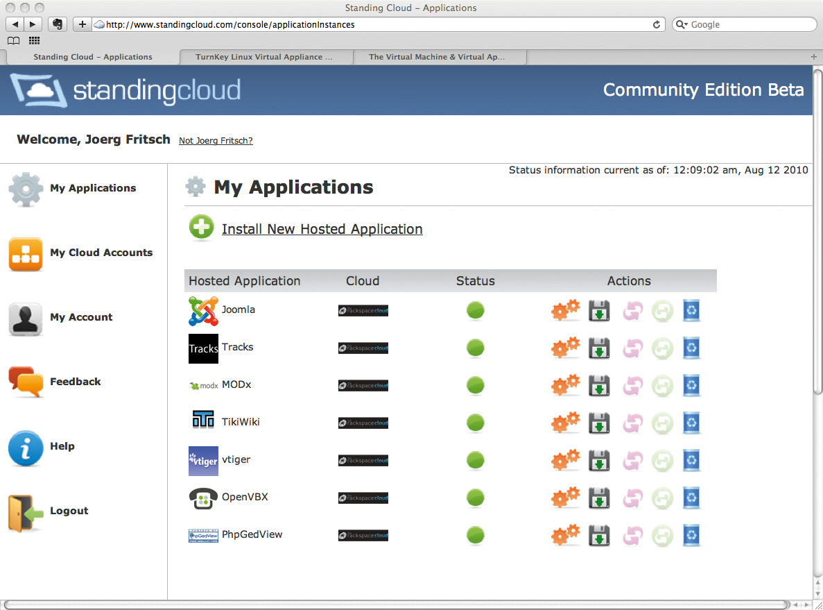 Standing Cloud managing seven software appliances all of which are running in the Rackspace Cloud. Standing Cloud managing seven software appliances all of which are running in the Rackspace Cloud.