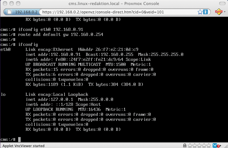 Using the built-in Java VNC client to check the functionality of each new virtual machine with a console login. Using the built-in Java VNC client to check the functionality of each new virtual machine with a console login.
