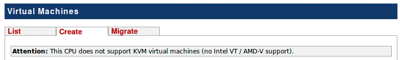 If the CPU doesn't have hardware support for virtualization, Proxmox issues a warning and then only supports OpenVZ containers. If the CPU doesn't have hardware support for virtualization, Proxmox issues a warning and then only supports OpenVZ containers.
