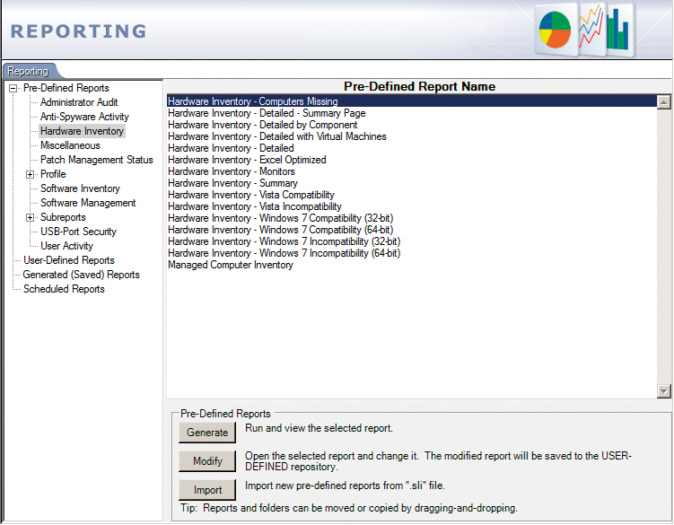 The reporting function in Desktop Authority. The reporting function in Desktop Authority.