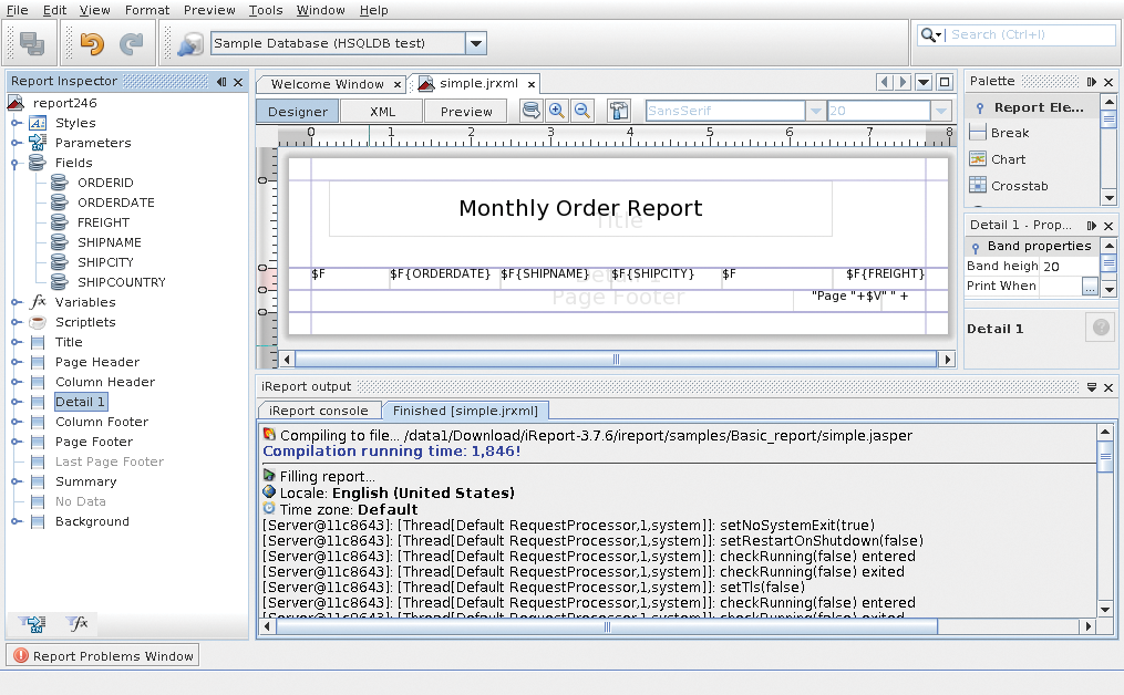 The JasperReports report designer iReports. The JasperReports report designer iReports.