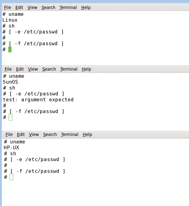 The Bourne shell will react differently depending on the operating system. The Bourne shell will react differently depending on the operating system.