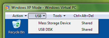 Thanks to USB passthrough, the USB drives attached to the host system at run time are available in the XP context. Thanks to USB passthrough, the USB drives attached to the host system at run time are available in the XP context.