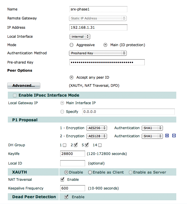 Creating the Phase 1 definition for Fortigate. Creating the Phase 1 definition for Fortigate.