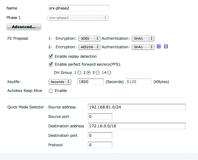 Creating the Phase 2 definition for Fortigate. Creating the Phase 2 definition for Fortigate.