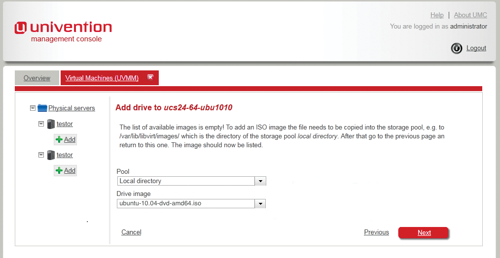 ISO image files on UCS reside in local storage and can be easily mounted in UVMM as CD drives. ISO image files on UCS reside in local storage and can be easily mounted in UVMM as CD drives.
