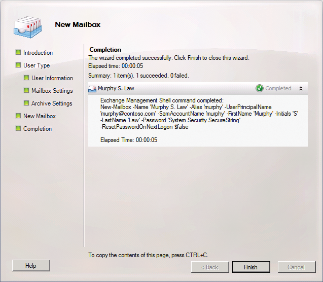 In the Exchange management console, you always see the corresponding Exchange management shell command at the end. In the Exchange management console, you always see the corresponding Exchange management shell command at the end.