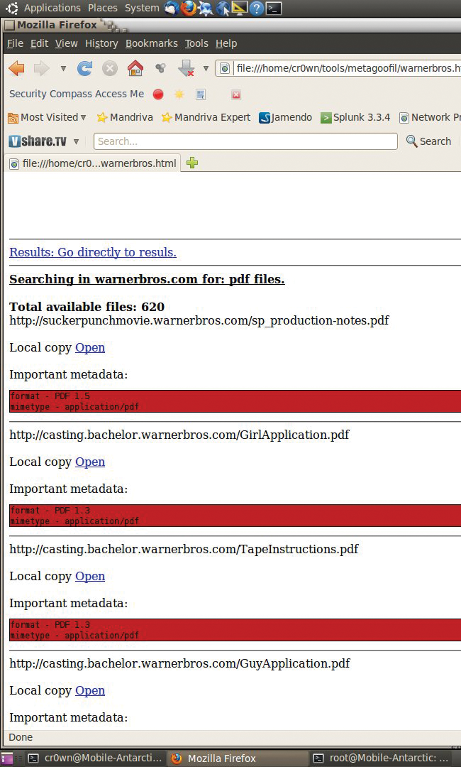 Metagoofil results. Metagoofil results.