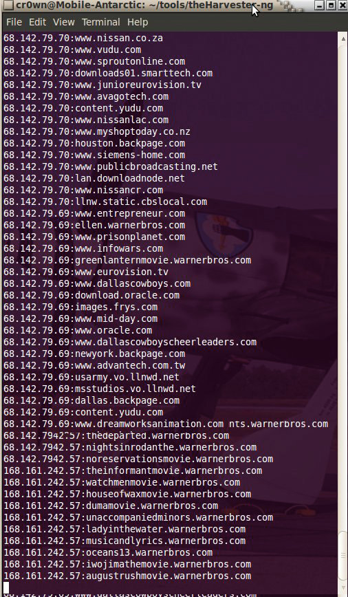 Harvesting public information with theHarvester. Harvesting public information with theHarvester.