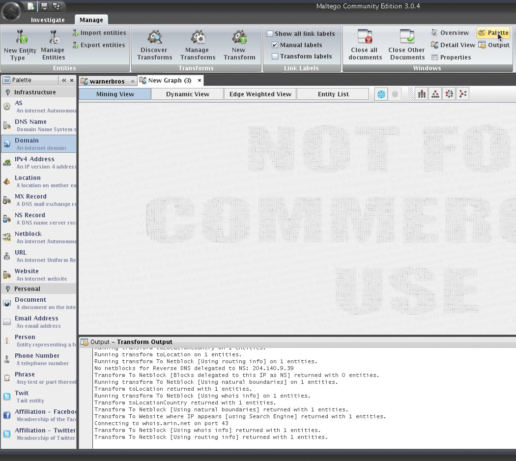Managing reconnaissance information with Maltego. Managing reconnaissance information with Maltego.