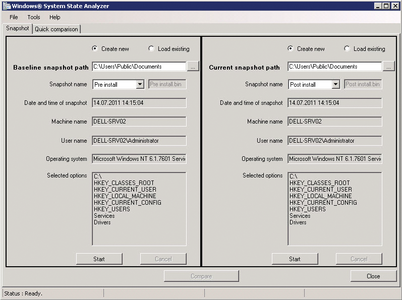 Creating snapshots to identify system changes. Creating snapshots to identify system changes.