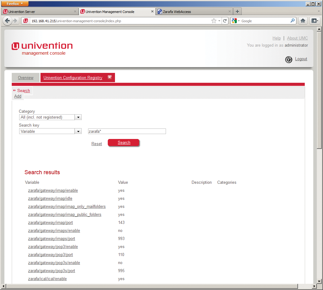 Thanks to zarafa4ucs, Zarafa options can be configured easily using UCS baseconfig variables. Thanks to zarafa4ucs, Zarafa options can be configured easily using UCS baseconfig variables.