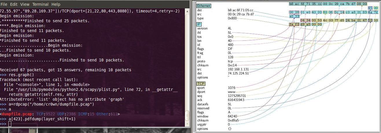 Scapy graphical output. Scapy graphical output.