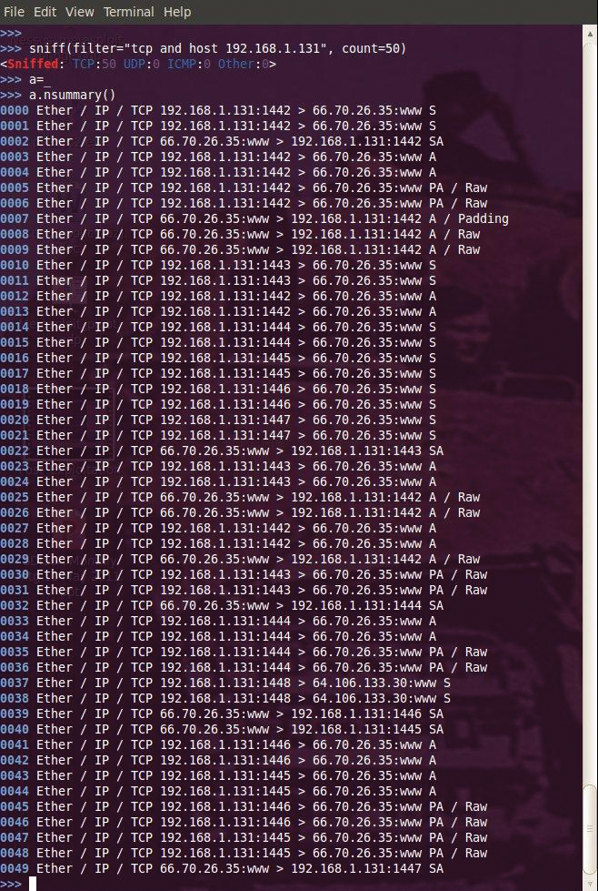Scapy sniffing traffic on a host. Scapy sniffing traffic on a host.