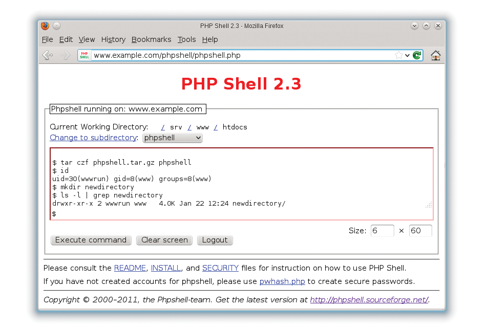 PHP Shell is recognizable as a web application. PHP Shell is recognizable as a web application.