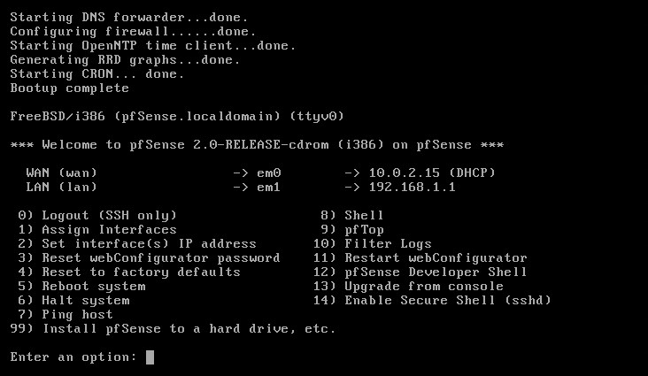 This menu is for emergency use if the web interface fails. Pressing 14 gives you SSH access, for example. This menu is for emergency use if the web interface fails. Pressing 14 gives you SSH access, for example.