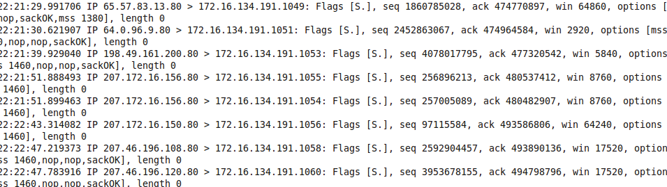 Some connections going from the server of interest to outside connections. Some connections going from the server of interest to outside connections.