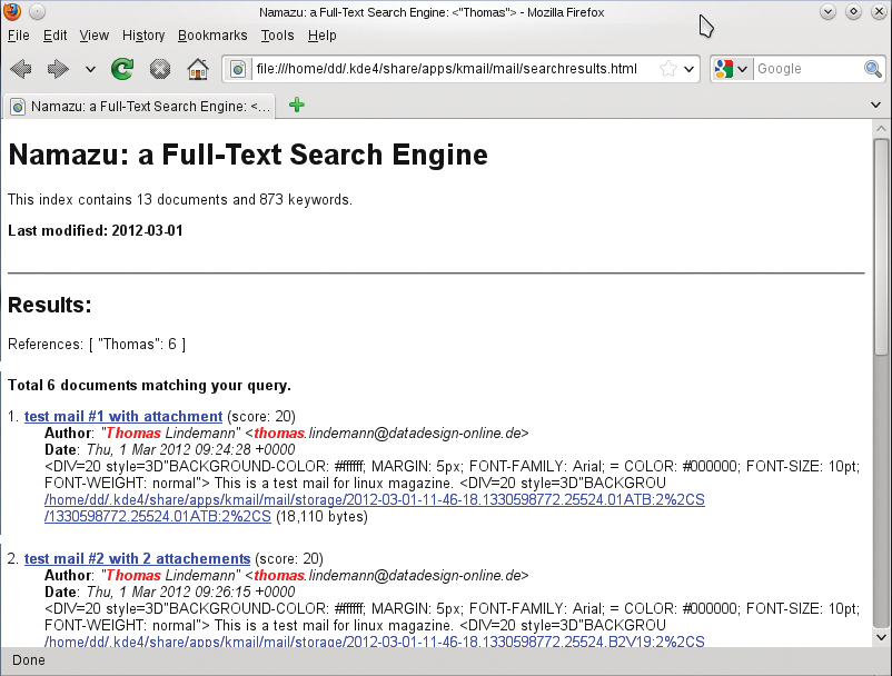 List of matches from a query. List of matches from a query.