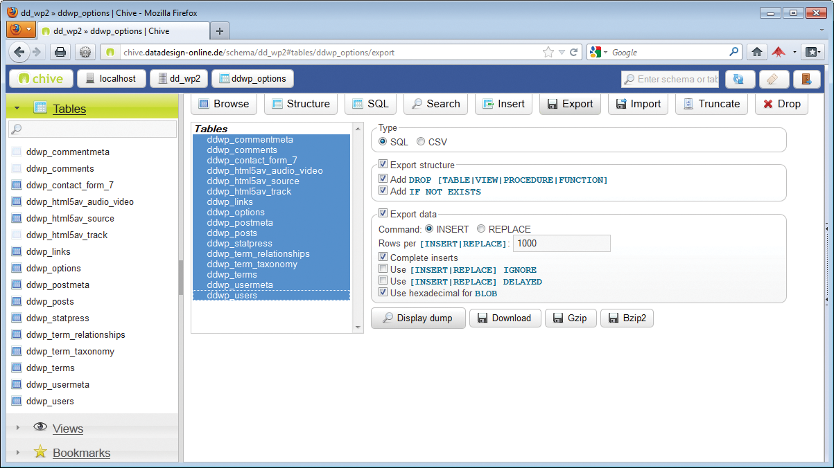Chive can export SQL and CSV, as expected. Chive can export SQL and CSV, as expected.