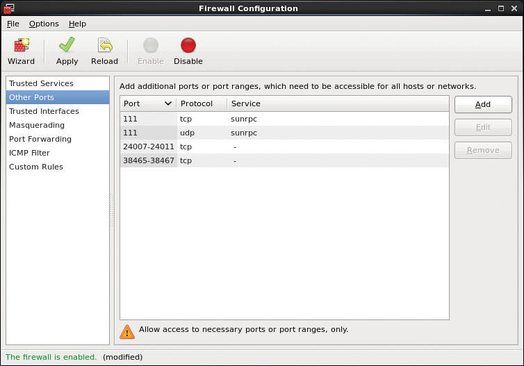 The example firewall configuration in CentOS. The example firewall configuration in CentOS.