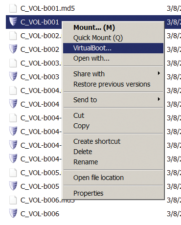 The ShadowProtect Desktop VirtualBoot function docks onto the right-click menu in Windows Explorer during the installation. In case of disaster, you can simply right-click to create a virtual server from an image. The ShadowProtect Desktop VirtualBoot function docks onto the right-click menu in Windows Explorer during the installation. In case of disaster, you can simply right-click to create a virtual server from an image.