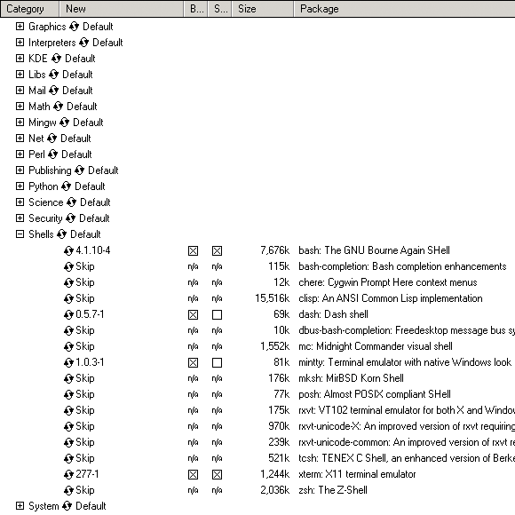 Reviewing Cygwin packages and editing the list of applications to install. Reviewing Cygwin packages and editing the list of applications to install.