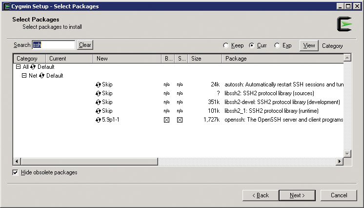 Searching for a specific package (SSH). Searching for a specific package (SSH).