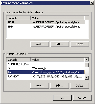 Editing the system path variable. Editing the system path variable.