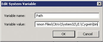 Adding the Cygwin\bin folder to the path variable. Adding the Cygwin\bin folder to the path variable.