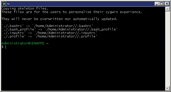 The default Cygwin terminal window and interactive shell. The default Cygwin terminal window and interactive shell.