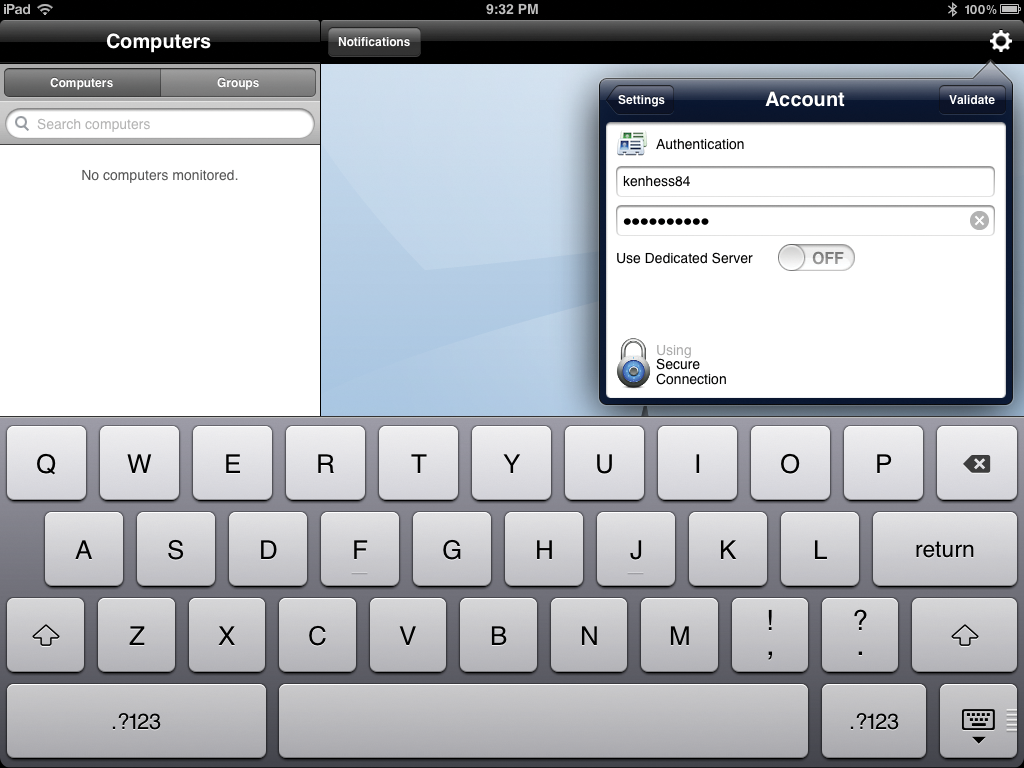 Logging in to the PC Monitor app on a mobile device. Logging in to the PC Monitor app on a mobile device.