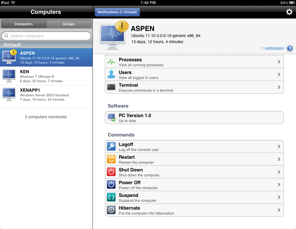 Viewing the list of system commands. Viewing the list of system commands.