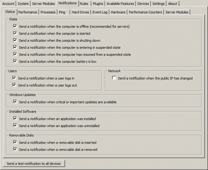 System status notifications. System status notifications.