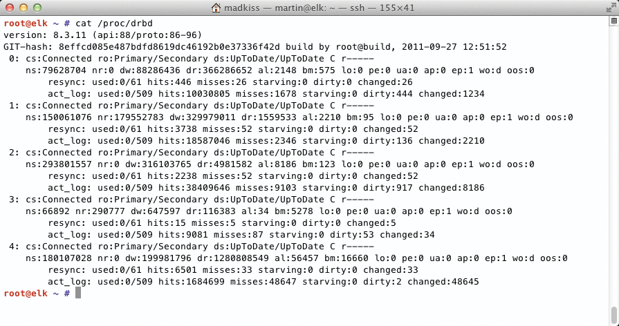 While DRBD communication is working, as shown here, everything is fine. If the link fails, the secondaries must be tagged as "outdated." While DRBD communication is working, as shown here, everything is fine. If the link fails, the secondaries must be tagged as "outdated."
