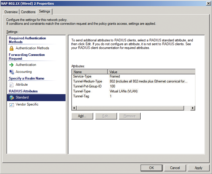 RADIUS properties for the VLAN for unrestricted access. RADIUS properties for the VLAN for unrestricted access.
