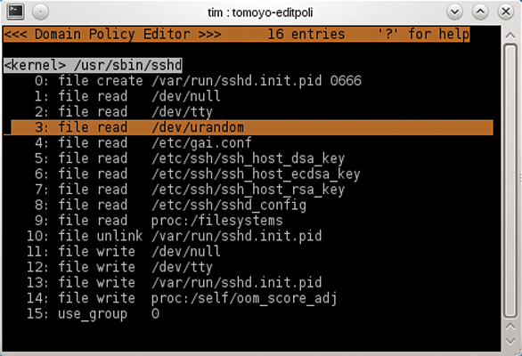 As learning mode shows, the SSH daemon accesses /dev/urandom (among other actions) when launched. As learning mode shows, the SSH daemon accesses /dev/urandom (among other actions) when launched.