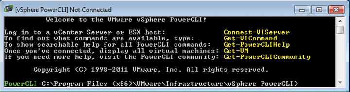 After setting the PowerShell Execution Policy to RemoteSigned, PowerCLI launches without an error message. After setting the PowerShell Execution Policy to RemoteSigned, PowerCLI launches without an error message.