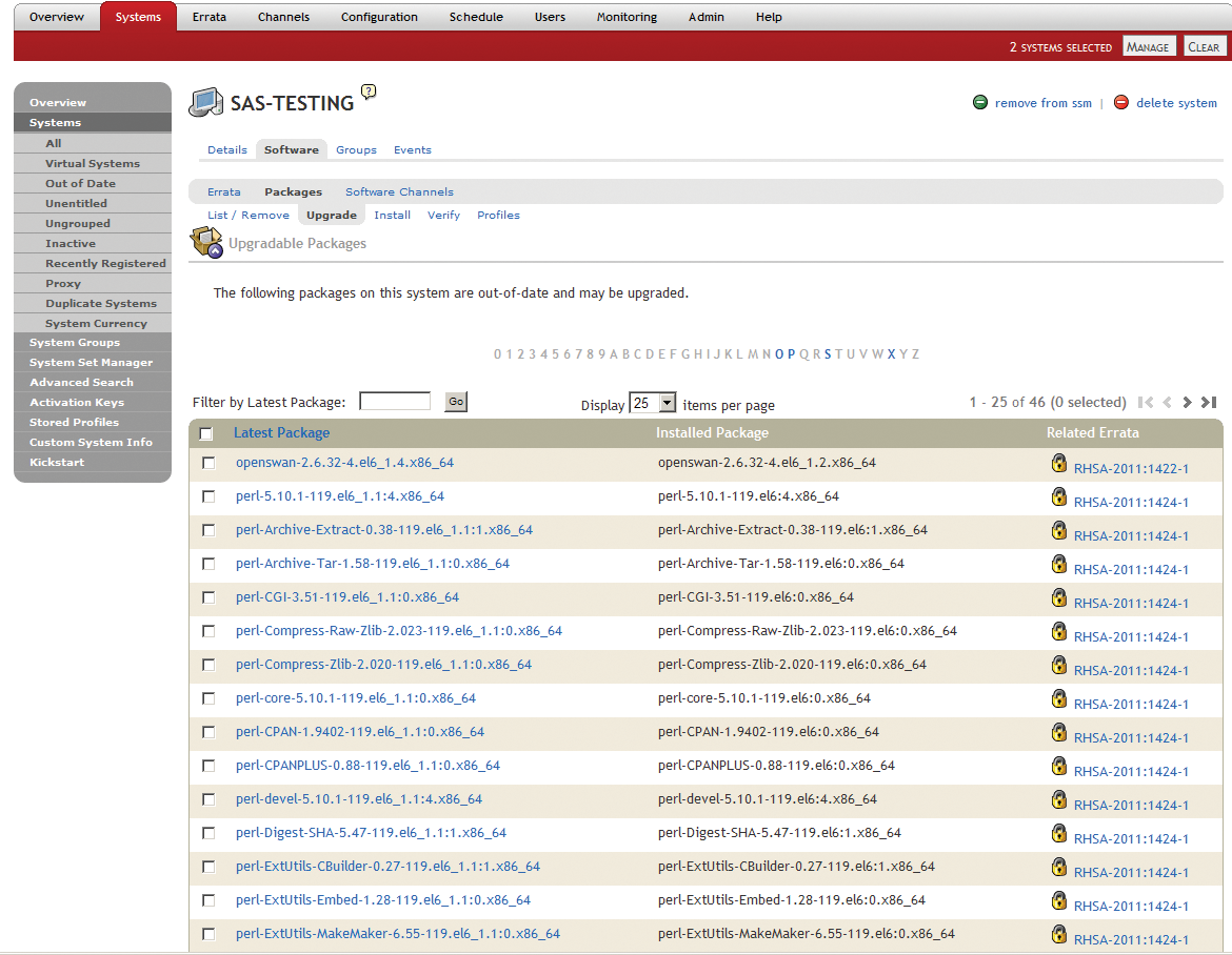The Packages page shows which packages are out of date. The Packages page shows which packages are out of date.