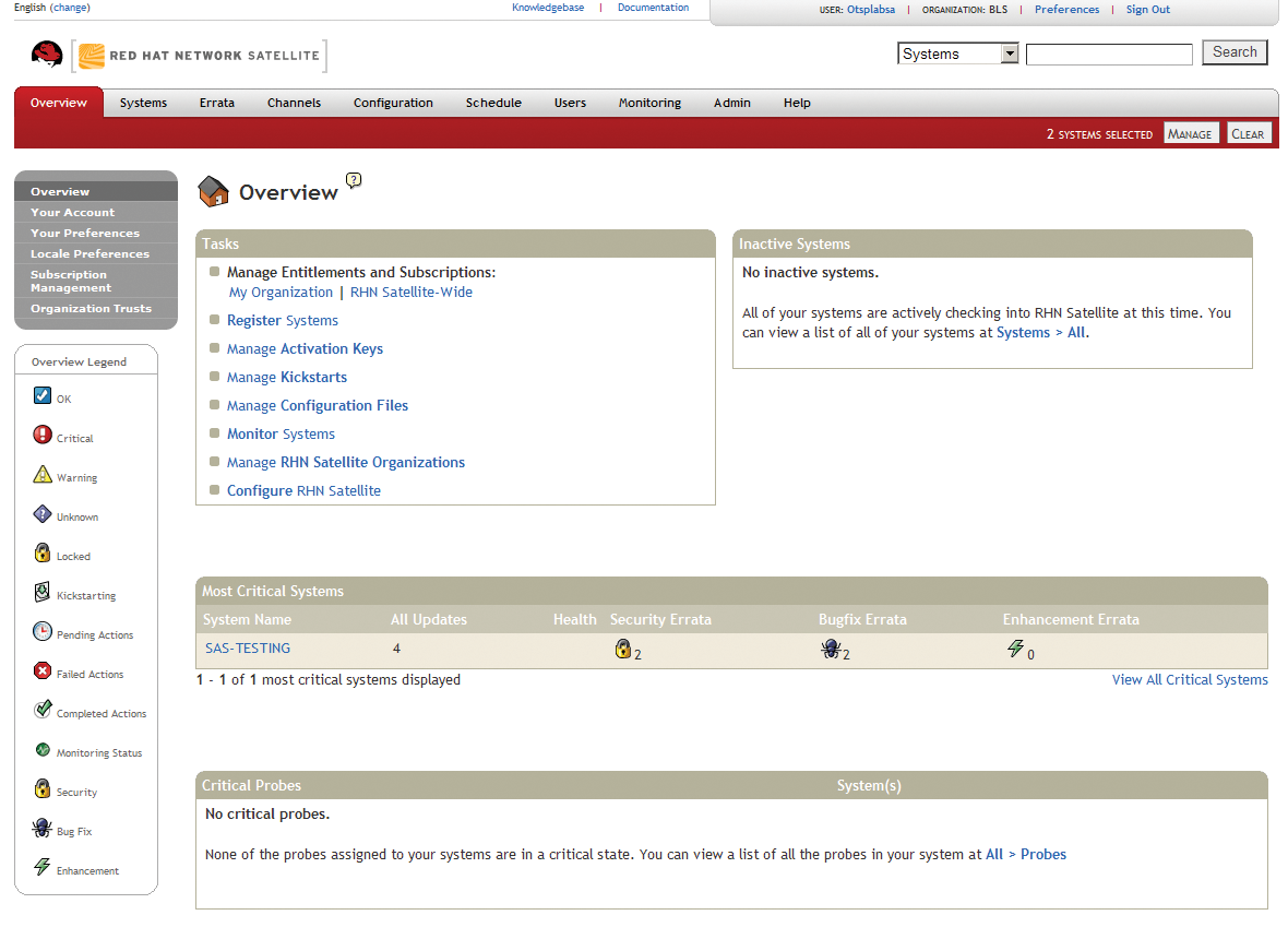 The Satellite Server web interface starts with the Overview page. The Satellite Server web interface starts with the Overview page.