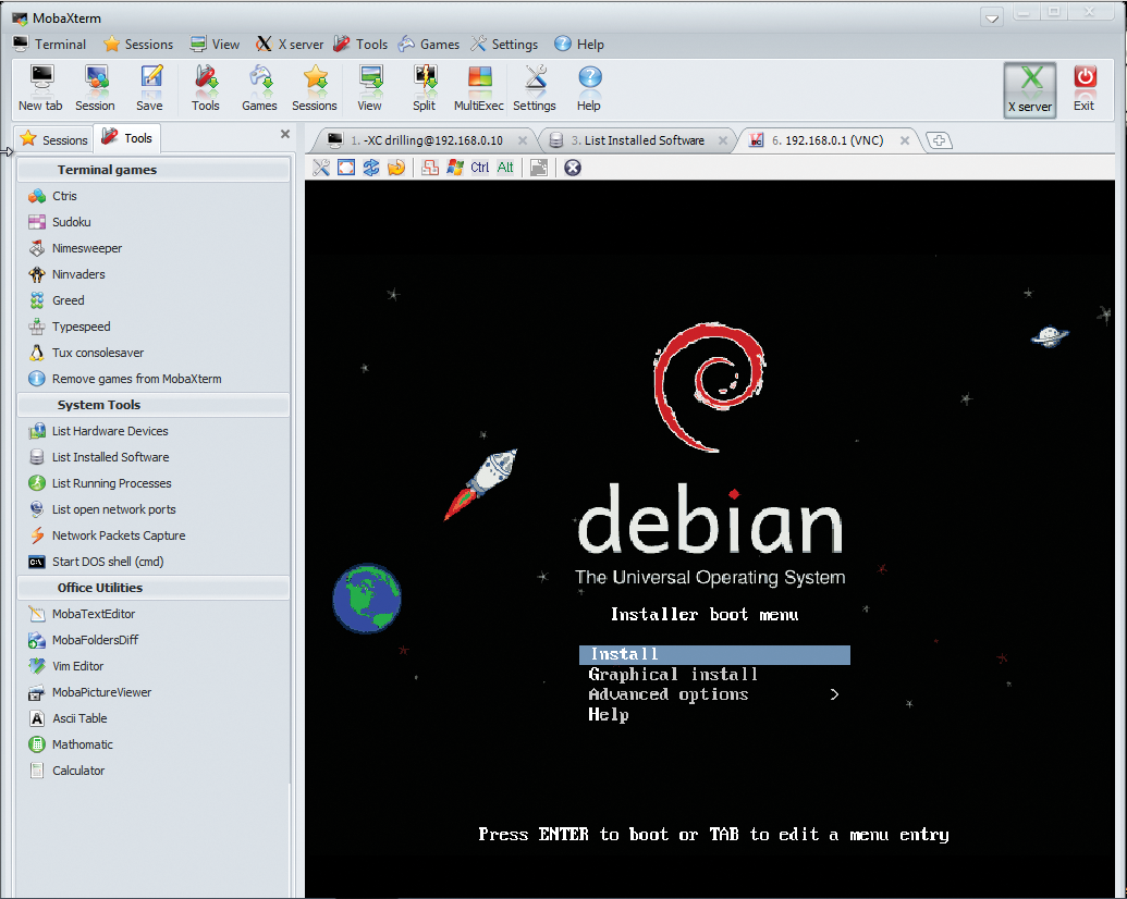 MobaXterm also enables quick graphical access to a VNC session. MobaXterm also enables quick graphical access to a VNC session.