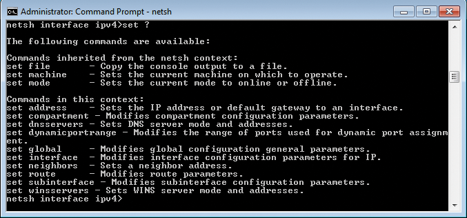 The set commands in the context of an IPv4 interface. The set commands in the context of an IPv4 interface.