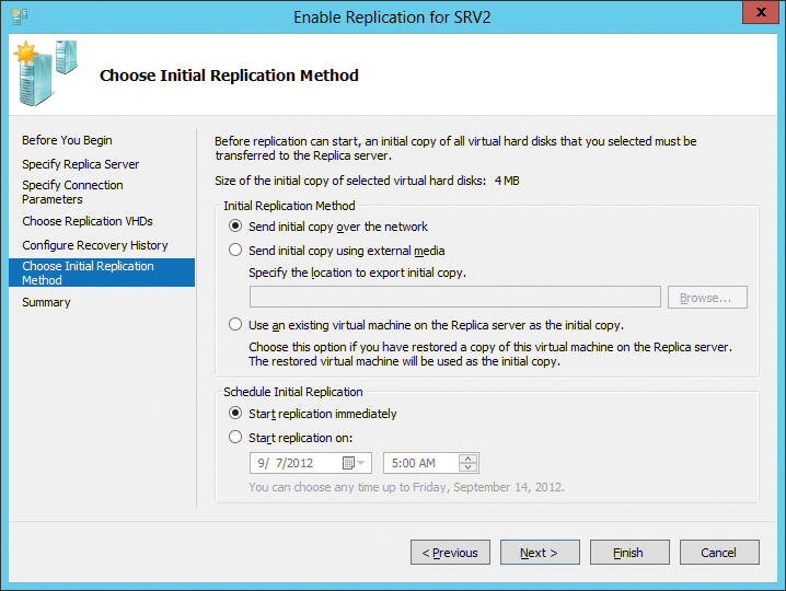 Setting the options for the initial replication. Setting the options for the initial replication.