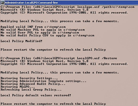 Importing settings as a script with LocalGPO. Importing settings as a script with LocalGPO.